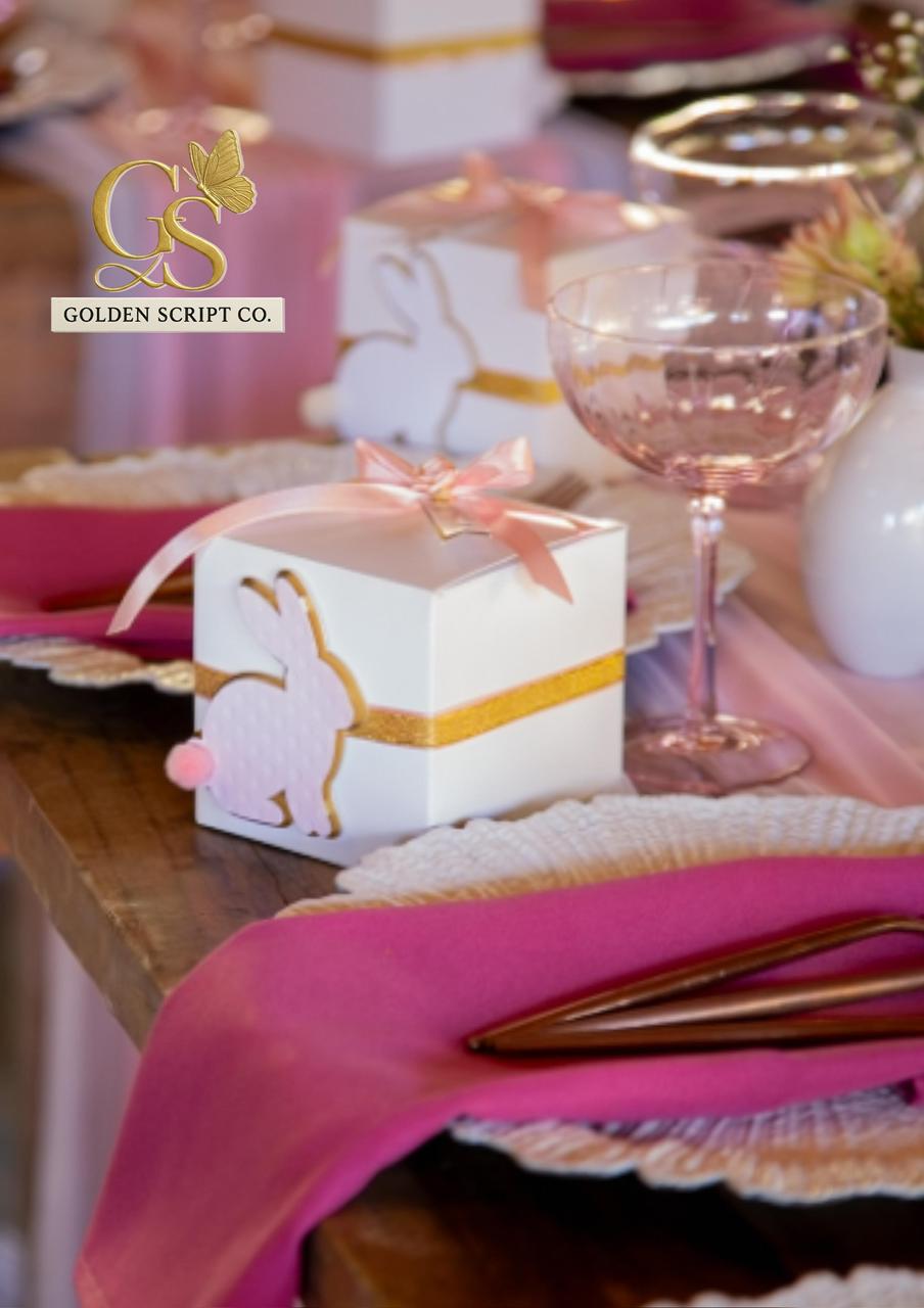 Pink and gold bunny tablescape styling by Golden Script Co.