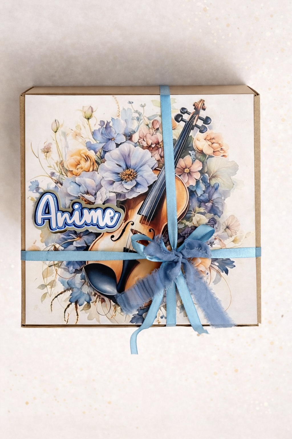 Blue floral violin gift box by Golden Script Co.