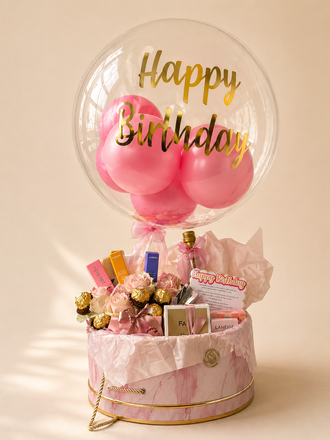 Luxury birthday gifting arrangement by Golden Script Co.